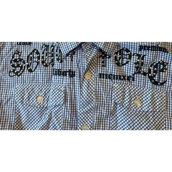 Southpole Casual Shirt Mens Medium Blue White Check Pockets Collared Button Down - Picture 3 of 5